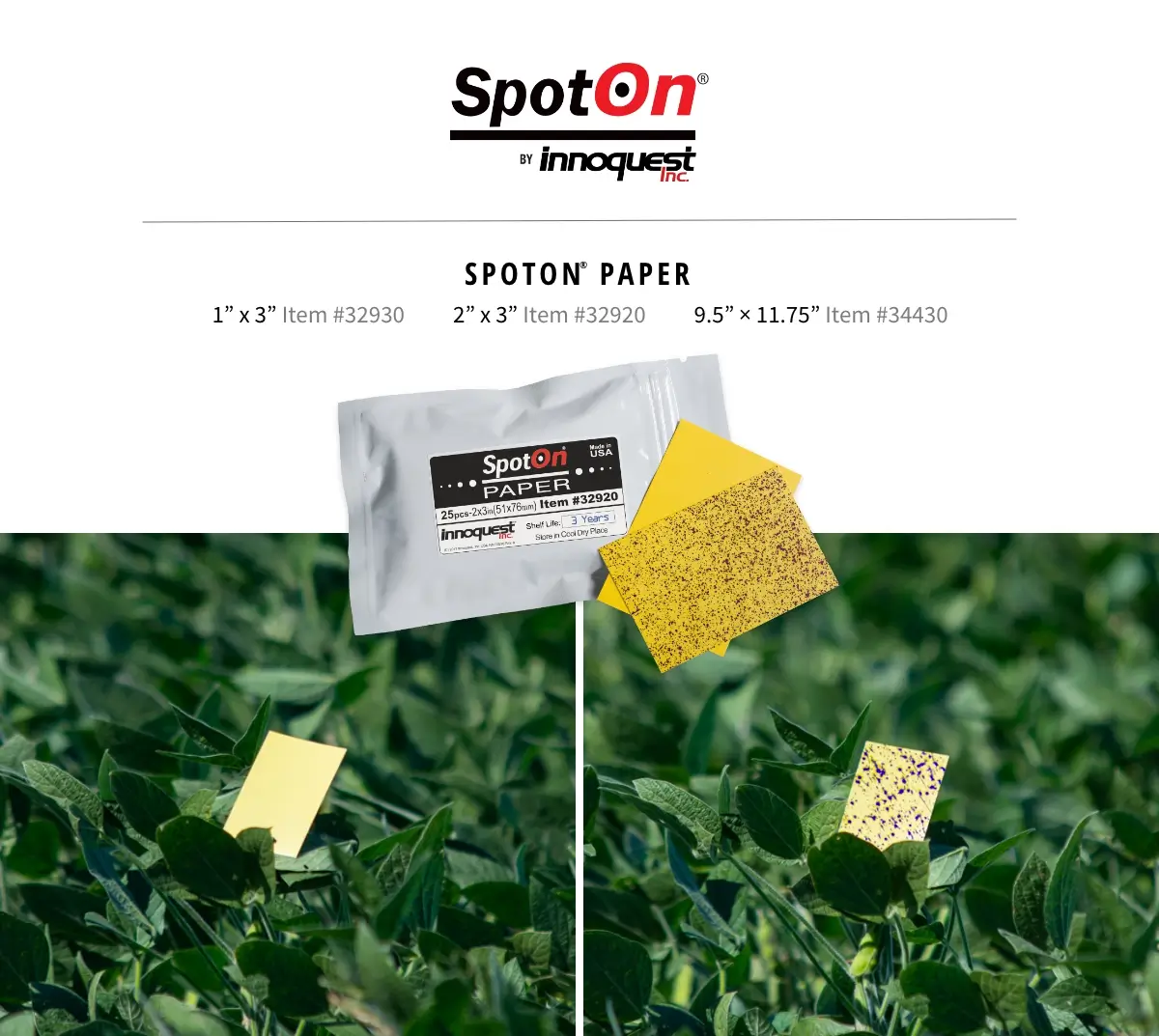 Water sensitive paper for agriculture spraying shows droplets for proper sprayer assessment.
